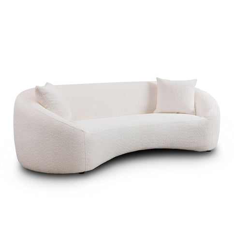 3 Piece Set Curved Sofa, Upholstered 3 Seater With Tight Curved Back For Living Room - White