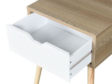 Side Table With 1 Drawer, Mid-Century Modern Storage Cabinet For Bedroom - White / Wood