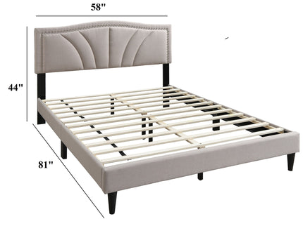 Bed With Nailhead Trim Accents, Upholstered Platform Frame