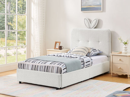 Upholstered Bed With Oversized Rabbit Ear Headboard, LED Lights & 4 Storage Drawers