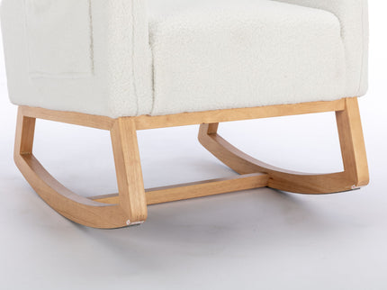 Teddy Fabric Rocking Chair With Packet Wood Legs - Ivory