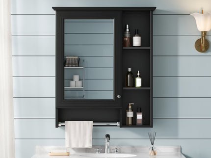 Modern 3 In 1 Bathroom Mirror Cabinet With Adjustable Shelf & Towel Bar