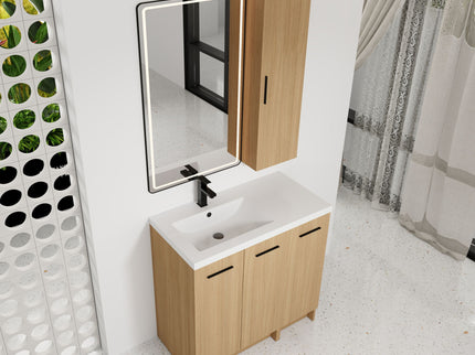 Freestanding Bathroom Vanity Set With Tall Linen Cabinet, 3 Door Storage Cabinet, Single Sink