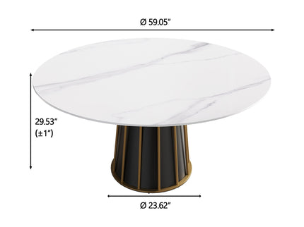 59.05" Modern Artificial Stone Round Panel Metal Iron Base Dining Table, Can Accommodate 8 People, (Not Including Chairs) - White / Black
