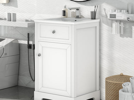 20" Bathroom Vanity With Sink, Soft Closing Cabinet Door, Adjustable Shelf & Storage Rack - White