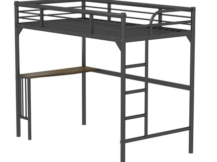 Twin Metal Loft Bed With Desk, Ladder And Guardrails, Bookdesk Under Bed - Black