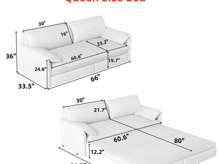 Queen Pull Out 3 In 1 Convertible Sleeper Sofa With Side Storage