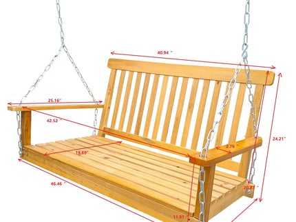 Front Porch Swing With Armrests For Outdoor Patio, Garden Yard, Backyard Or Sunroom