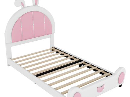 Upholstered Platform Bed With Rabbit Shaped Headboard
