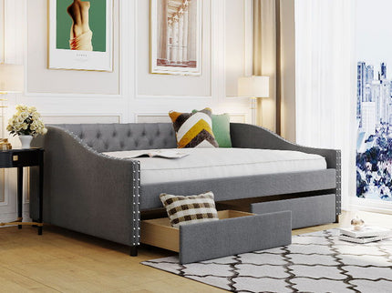 Upholstered Daybed With Two Drawers, Wood Slat Support