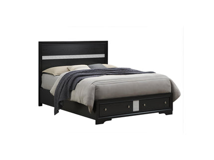 Madrid - Queen Bed With Storage Drawers And Nickel Handles - Black