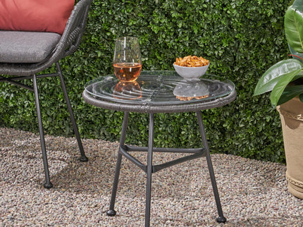Petrichor - Outdoor Side Table With Tempered Glass And Steel Frame