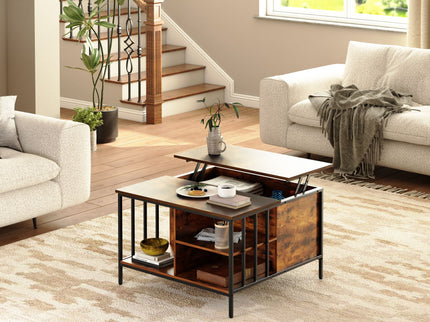 Lift Top Coffee Table With Storage, Adjustable Height Living Room - Black / Brown