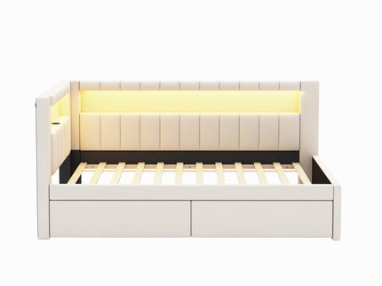 Upholstered Platform Bed With USB Ports And LED Belt