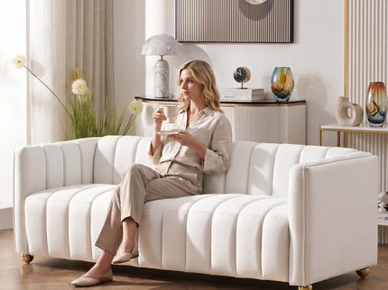 Vertical Channel Tuft Sofa For Apartment Lounge - Ivory
