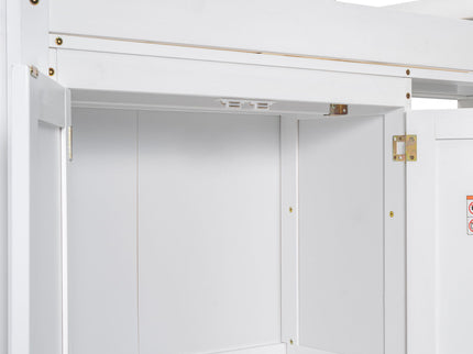 Loft Bed With Built In Wardrobe, Storage Shelves, And LED Light