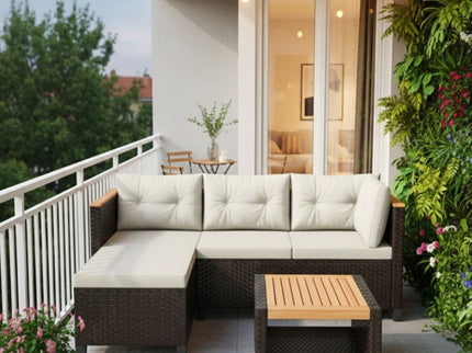L-Shaped Patio Set With Cushions And Storage Table