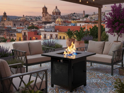 Outdoor 2 In 1 Propane Fire Pit Table With Dual Burners, Lava Rocks And Waterproof Cover - Black