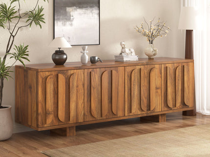 Farmhouse TV Stand, Storage Media Console With Adjustable Shelves & 3 Cable Holes