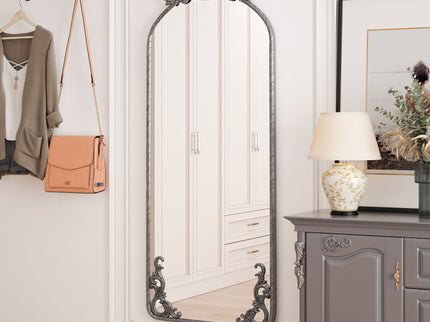 Full Body Arched Mirror With Vintage Carved Applique