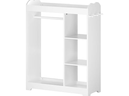 Dress Up Storage With Mirror And Hooks, Clothes Rack With Hanging Rod, 3 Side Hooks, Open Shelves, Top Shelf Organizer - White