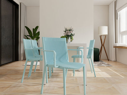4 Piece Stackable Single Chairs With Vertical Stripe Design For All Weather