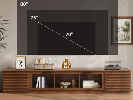 TV Stand With LED Lighting, Soft Closing Hinges, Cable Management - Walnut