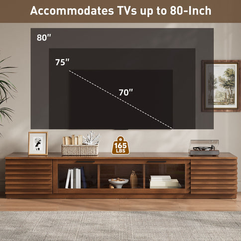 TV Stand With LED Lighting, Soft Closing Hinges, Cable Management - Walnut