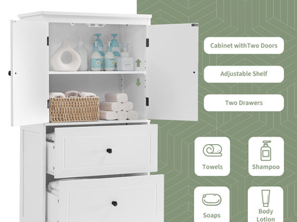 Bathroom Storage Cabinet With 2 Doors And Drawers, Adjustable Shelf