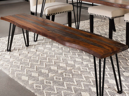 Neve - Sheesham Live Edge Dining Bench With Hairpin Legs - Gray