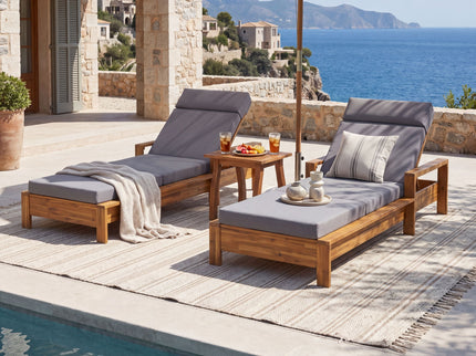 Chaise Lounge Set With 4 Fold Cushion And Built In Headrest, 3 Position Adjustable