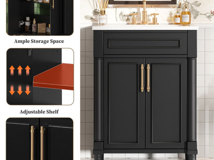 Bathroom Vanity With Integrated Sink, 2 Door Cabinet, Single Sink For Small To Medium Bathrooms