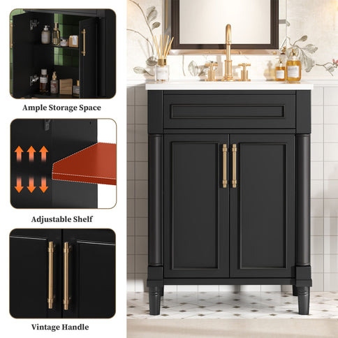 Bathroom Vanity With Integrated Sink, 2 Door Cabinet, Single Sink For Small To Medium Bathrooms