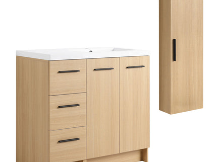 Freestanding Bathroom Vanity Set With Tall Linen Cabinet, 3 Drawers And Large Storage, Single Sink