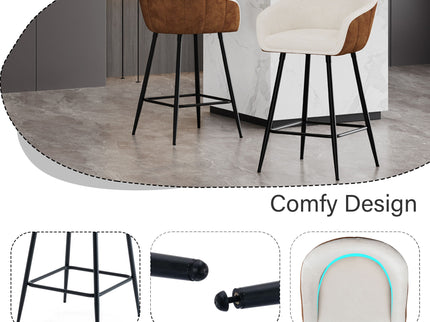 Modern Style Counter Height Bar Stools, With Comfortable Upholstery, Durable Metal Legs Ensure Stability - Brown