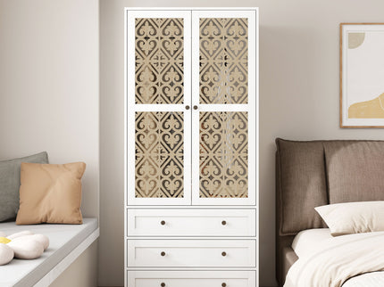 Hollow Pattern 2 Door 3 Drawer Wardrobe, The Collision Of Wood Color, Suitable For Bedrooms And Dressing Rooms - White