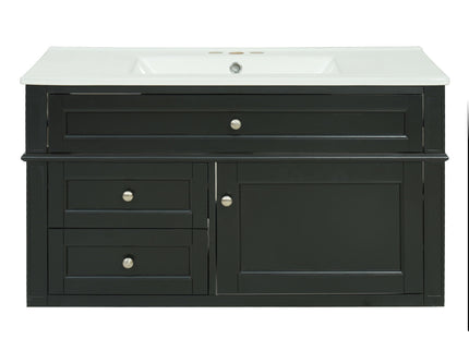Modern Wall Mounted Floating Cabinet With Double Drawer And Sink