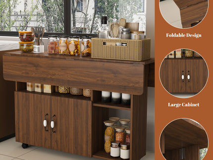 Multi Functional Folding Table With Storage Shelves And Wheels