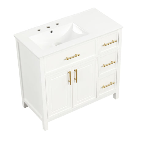Modern Bathroom Vanity With Sink Top, 2 Doors And 3 Drawers