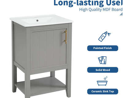 Modern Bathroom Vanity With Sink, Soft-Closing Door And Open Shelf