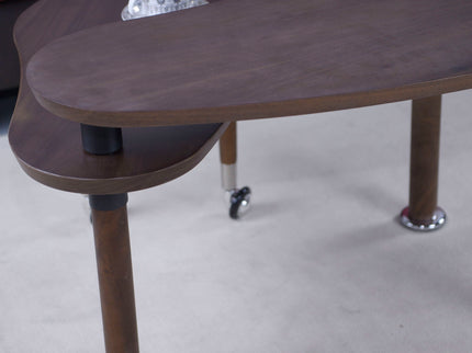 Rotatable Coffee Table With Solid Legs, 360 Degree Swivel, Waterproof - Walnut