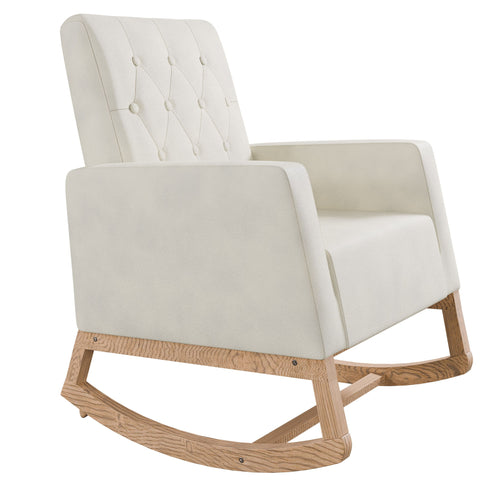 Rocker Chair With Tufted Back - Beige / Ivory