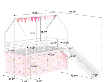 Jack - House Loft Bed With Slide And Curtain Set