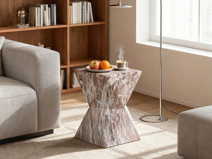 Round Outdoor Geometric End Table - Marble
