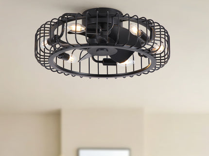 Flush Mount Ceiling Fan With Lights, Low Profile Fandelier With E12 Sockets, Reversible DC Motor, 6 Speeds - Black