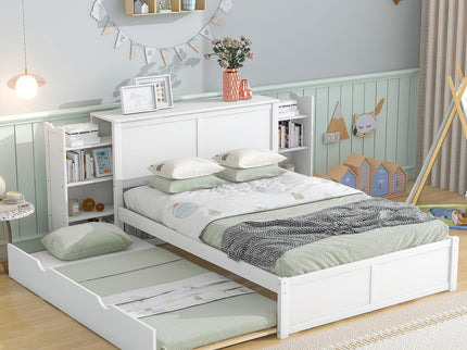 Storage Platform Bed With Pull Out Shelves And Trundle