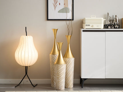 Floor Metal Vase Modern Style Decoration Home Woven Pattern Metal Vase 3 Piece Set Gorgeous Home Decoration Large Glazed Metal Vase - Champagne