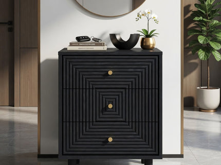 3 Drawer Nightstand - Black - Wood