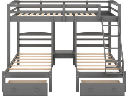 Full Over Twin & Twin Bunk Bed, Triple Bunk Bed With Drawers - Gray