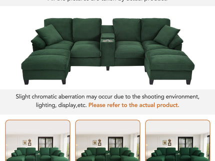 Modern U - Shaped Sectional Sofa With Storage Ottomans, USB Ports, And Cup Holders